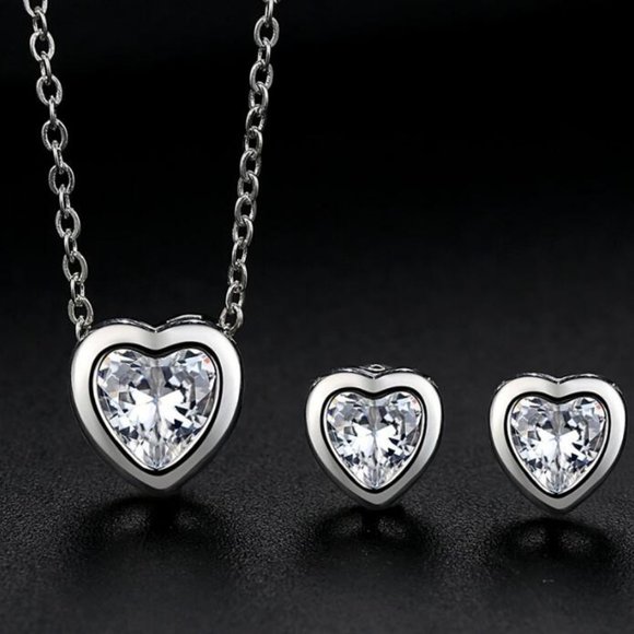 [Set of 2] 925 Sterling Silver Diamond Heart - Picture 6 of 6